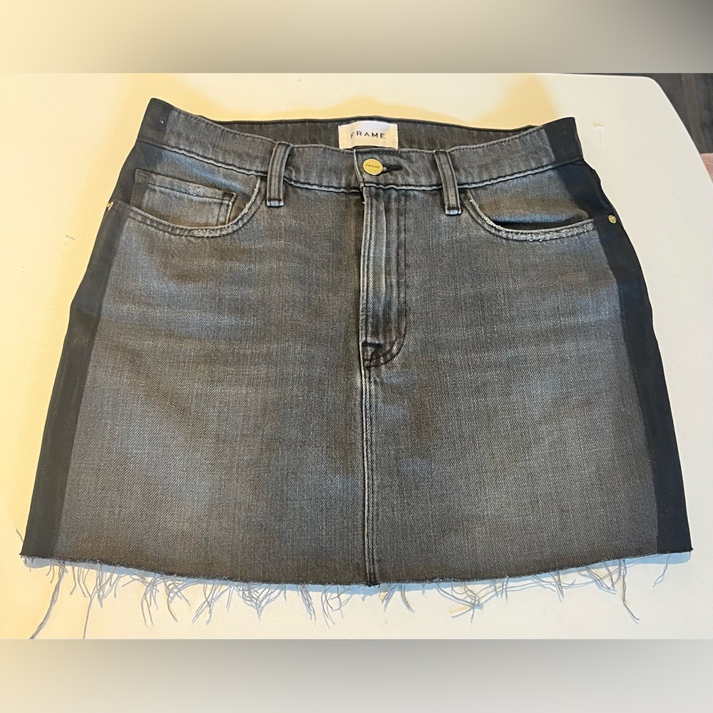 FRAME denim grey and black color block mini skirt